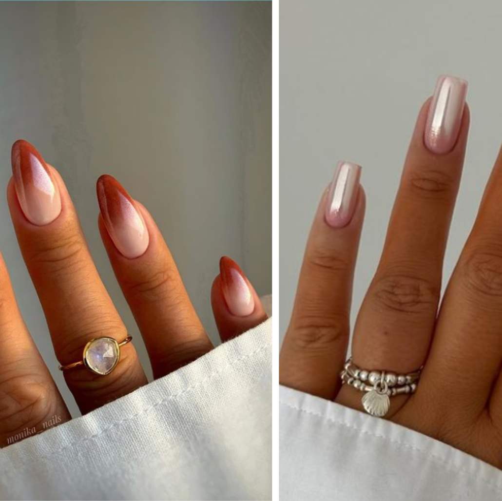 Trendy summer 2025 ombre nails featuring almond and square shapes with pastel and warm gradient colors