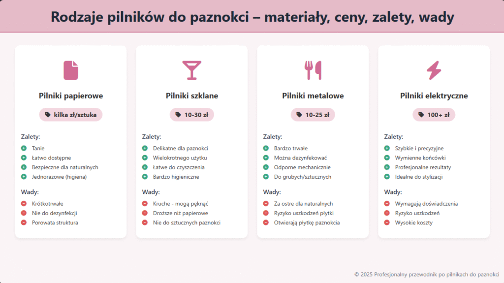 Rodzaje pilników do paznokci – materiały, ceny, zalety, wady