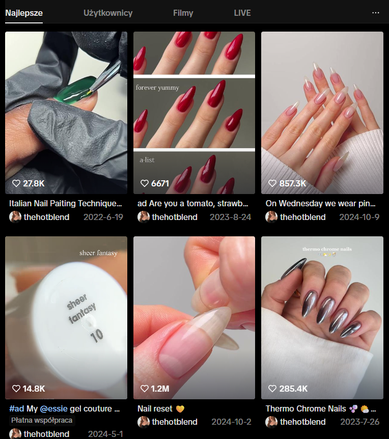 filmy na tiktoku manikiurzystki Alexandry Teleki z hashtagiem #italiannails