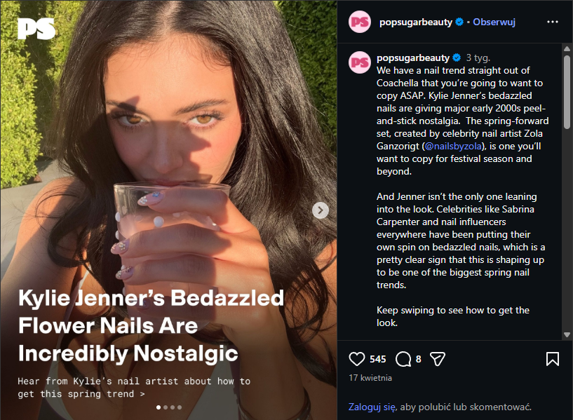 Kylie Jenner — po tym jak pojawiła się na Coachella z wysadzanym kryształkami kwiatowym manicure