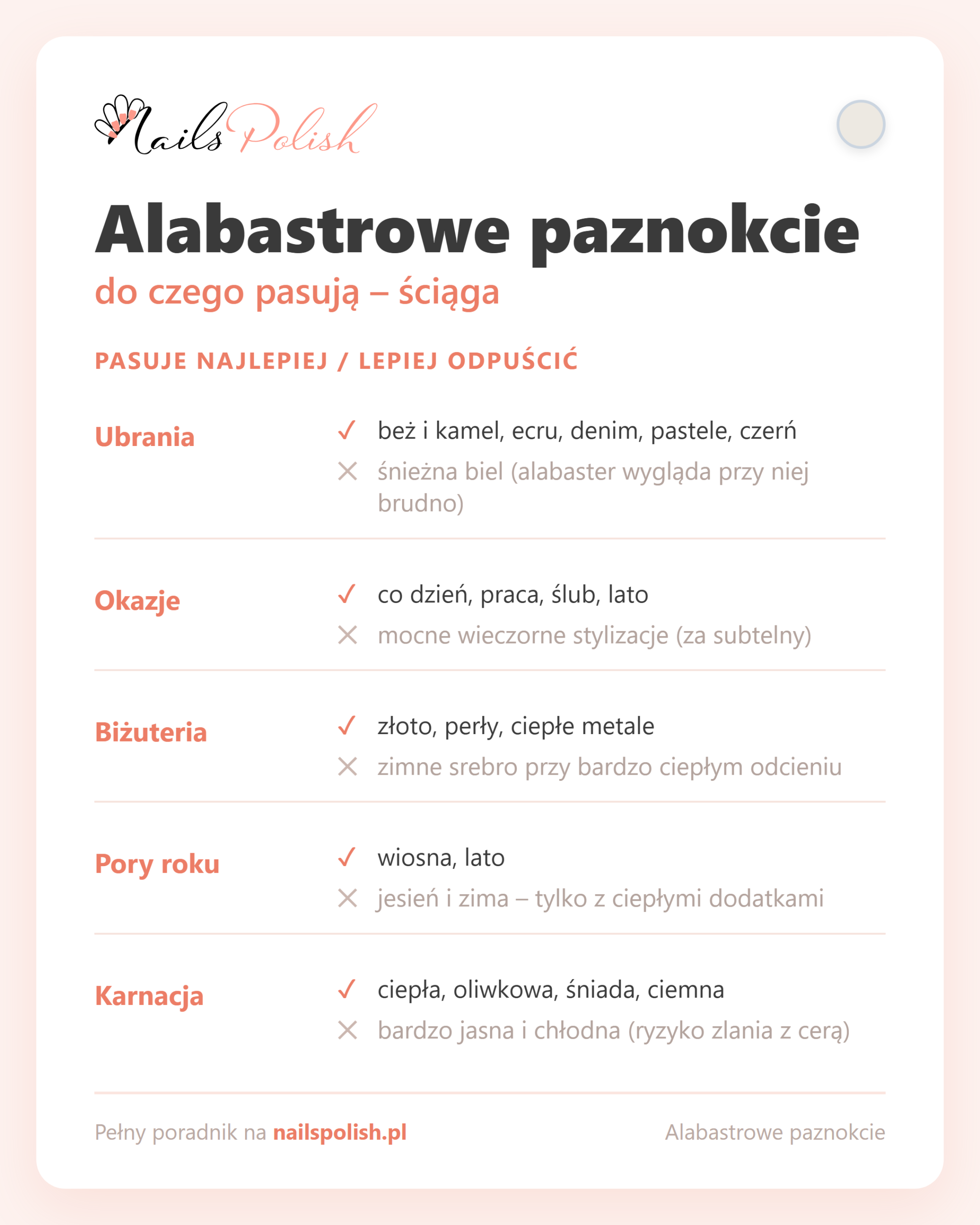 Alabastrowe paznokcie – do czego pasują, ściąga dopasowań