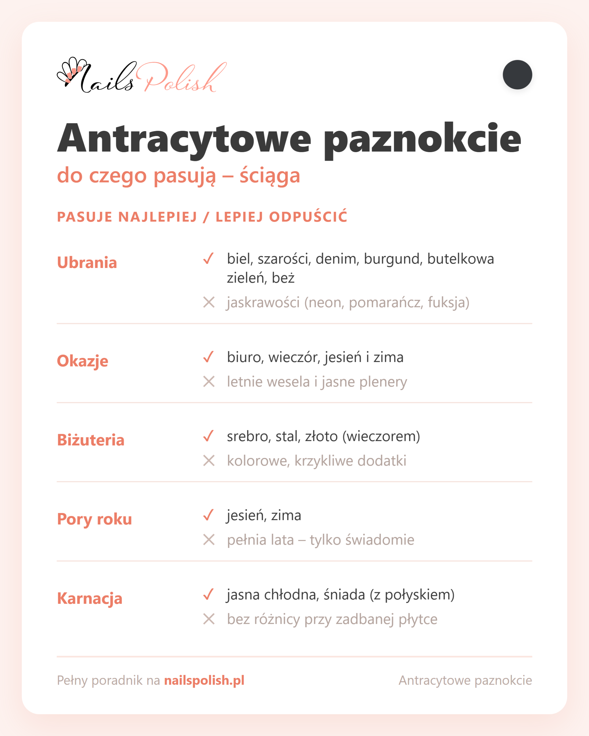 Antracytowe paznokcie – do czego pasują, ściąga dopasowań