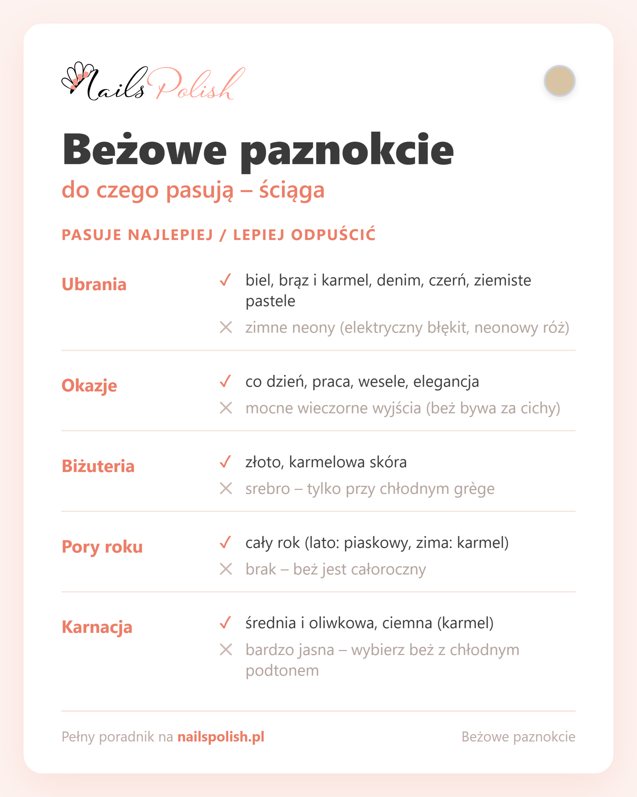 Beżowe paznokcie – do czego pasują, ściąga dopasowań