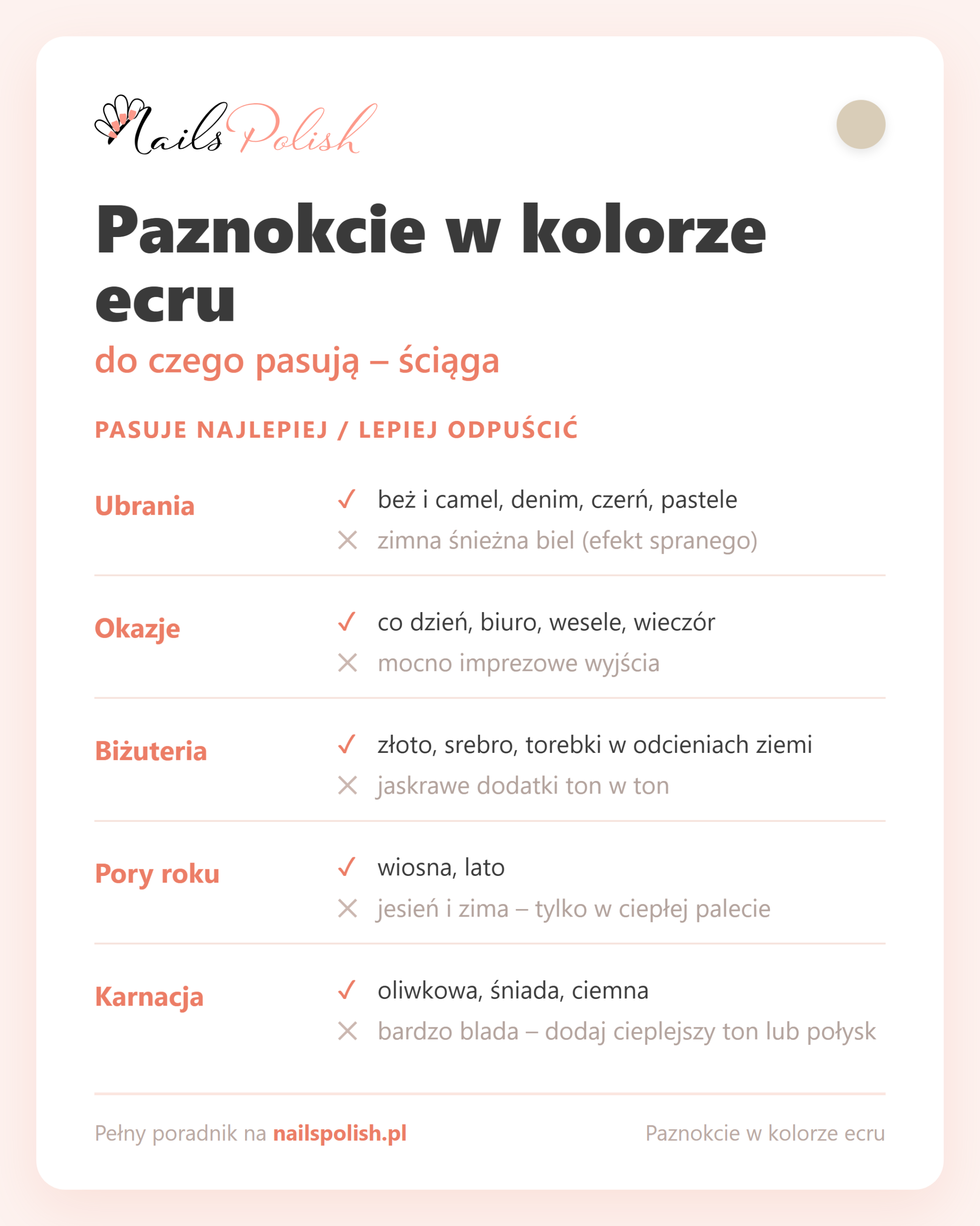 Ecru paznokcie – do czego pasują, ściąga dopasowań