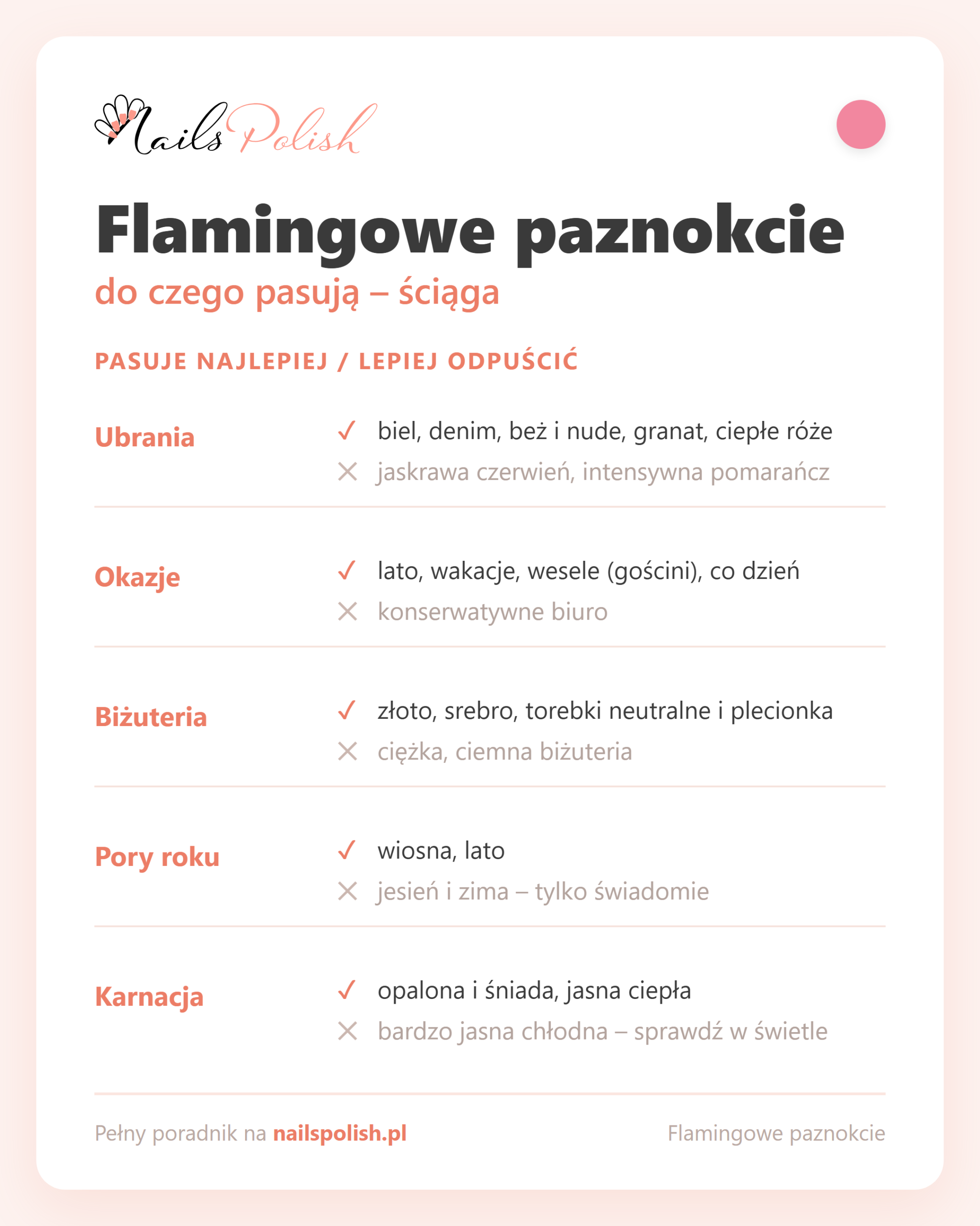 Flamingowe paznokcie – do czego pasują, ściąga dopasowań