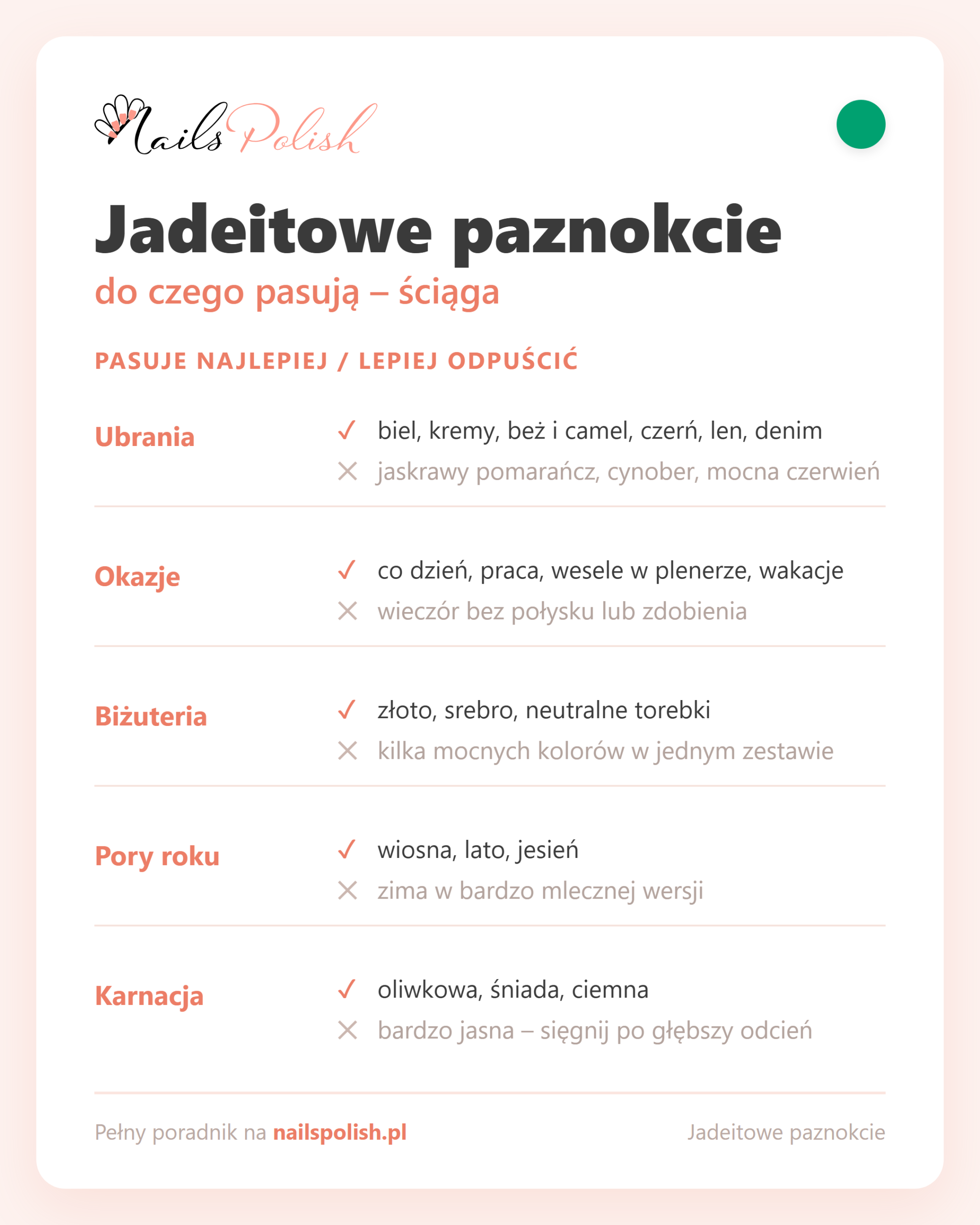 Jadeitowe paznokcie – do czego pasują, ściąga dopasowań