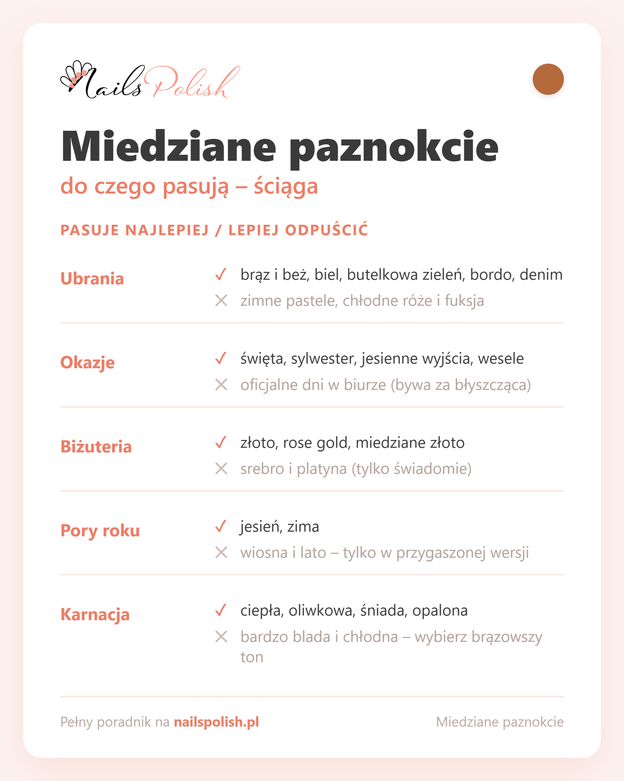 Miedziane paznokcie – do czego pasują, ściąga dopasowań