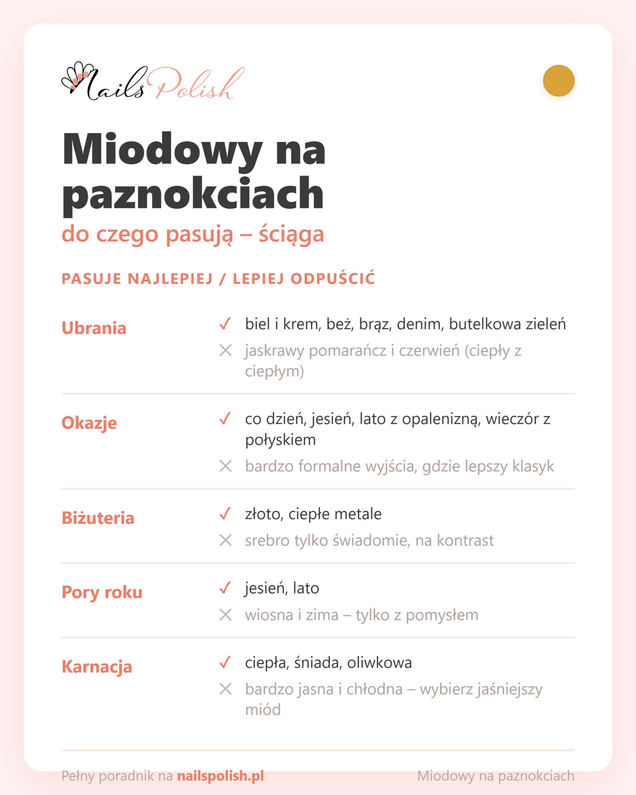 Miodowe paznokcie – do czego pasują, ściąga dopasowań