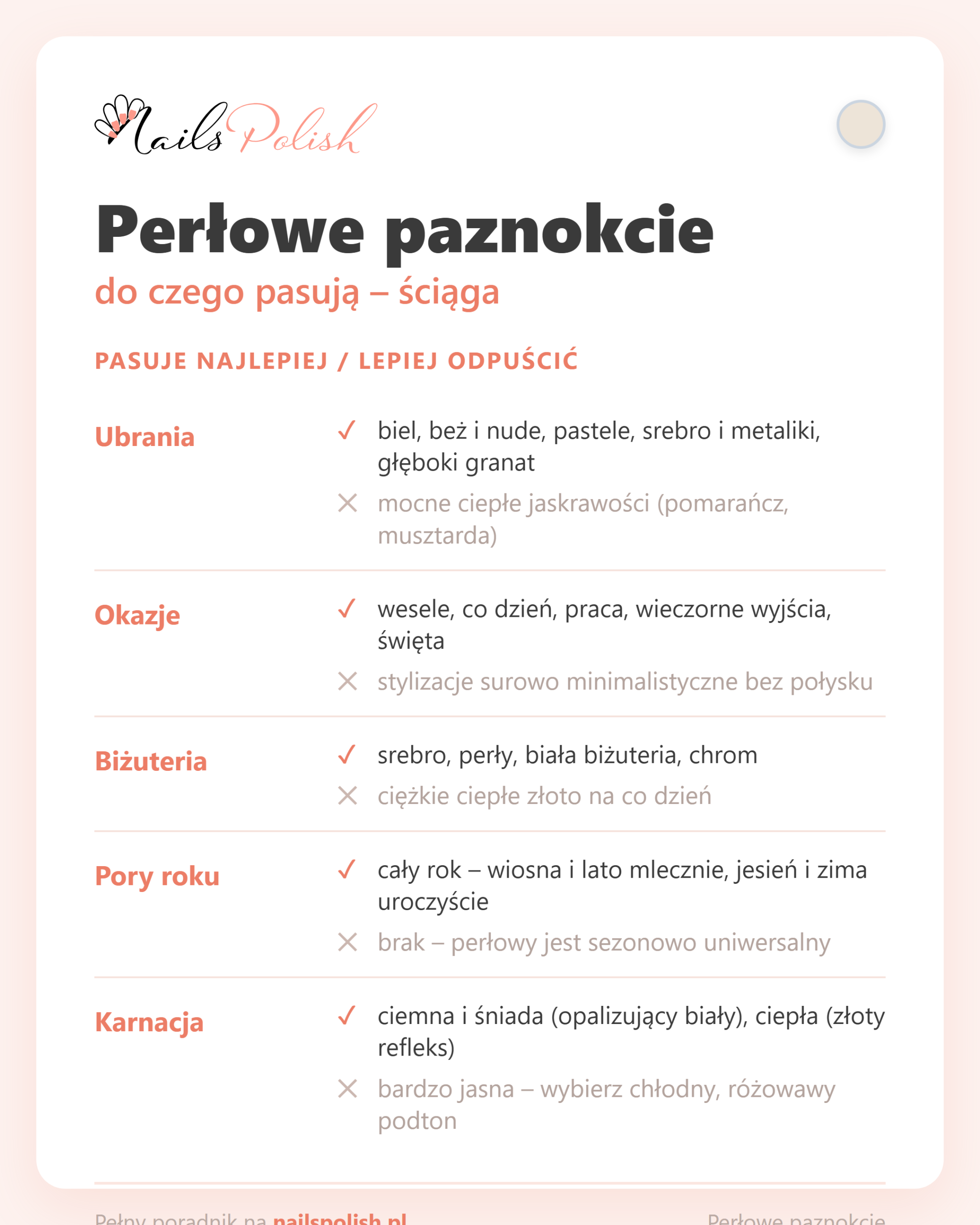 Perłowe paznokcie – do czego pasują, ściąga dopasowań