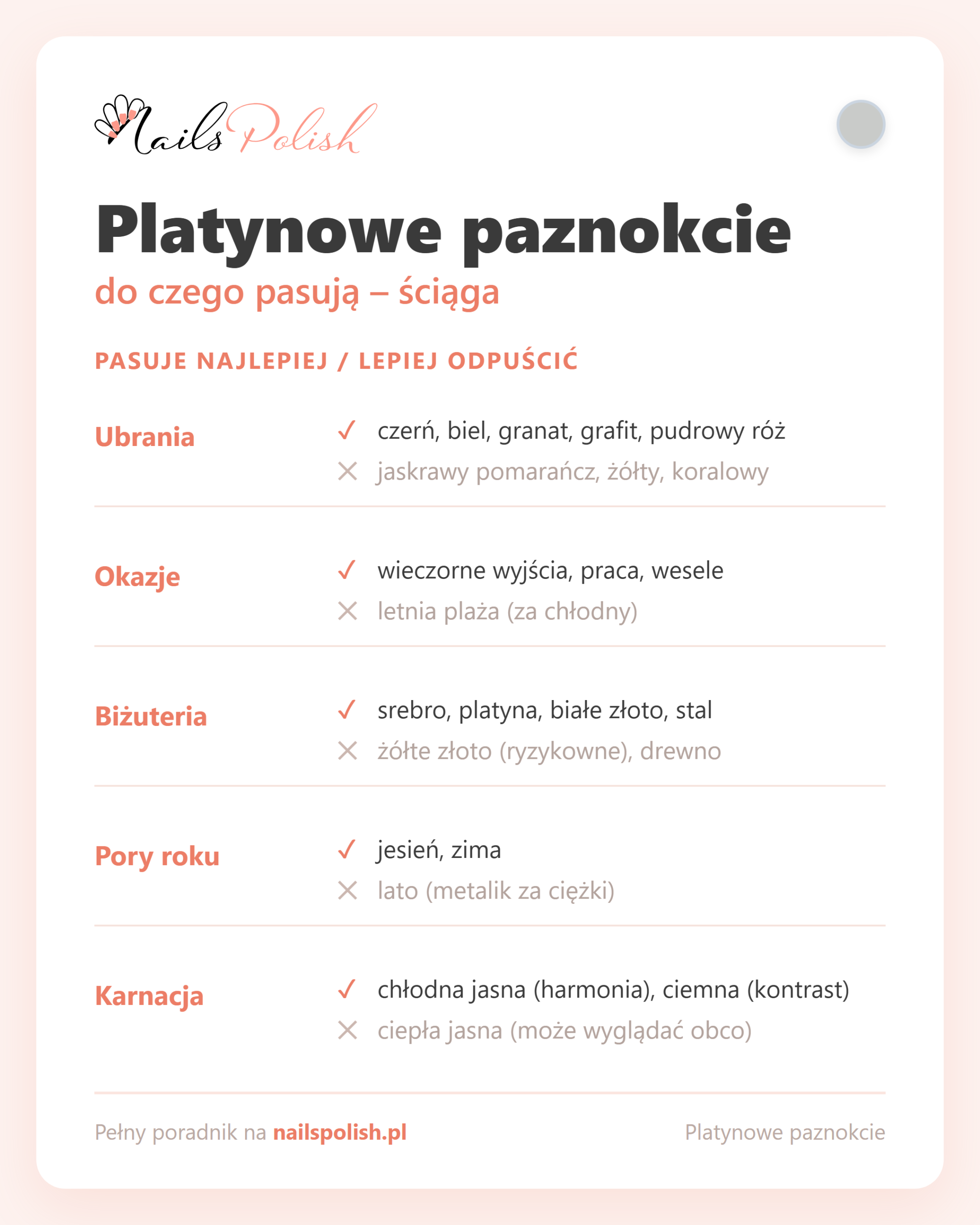 Platynowe paznokcie – do czego pasują, ściąga dopasowań