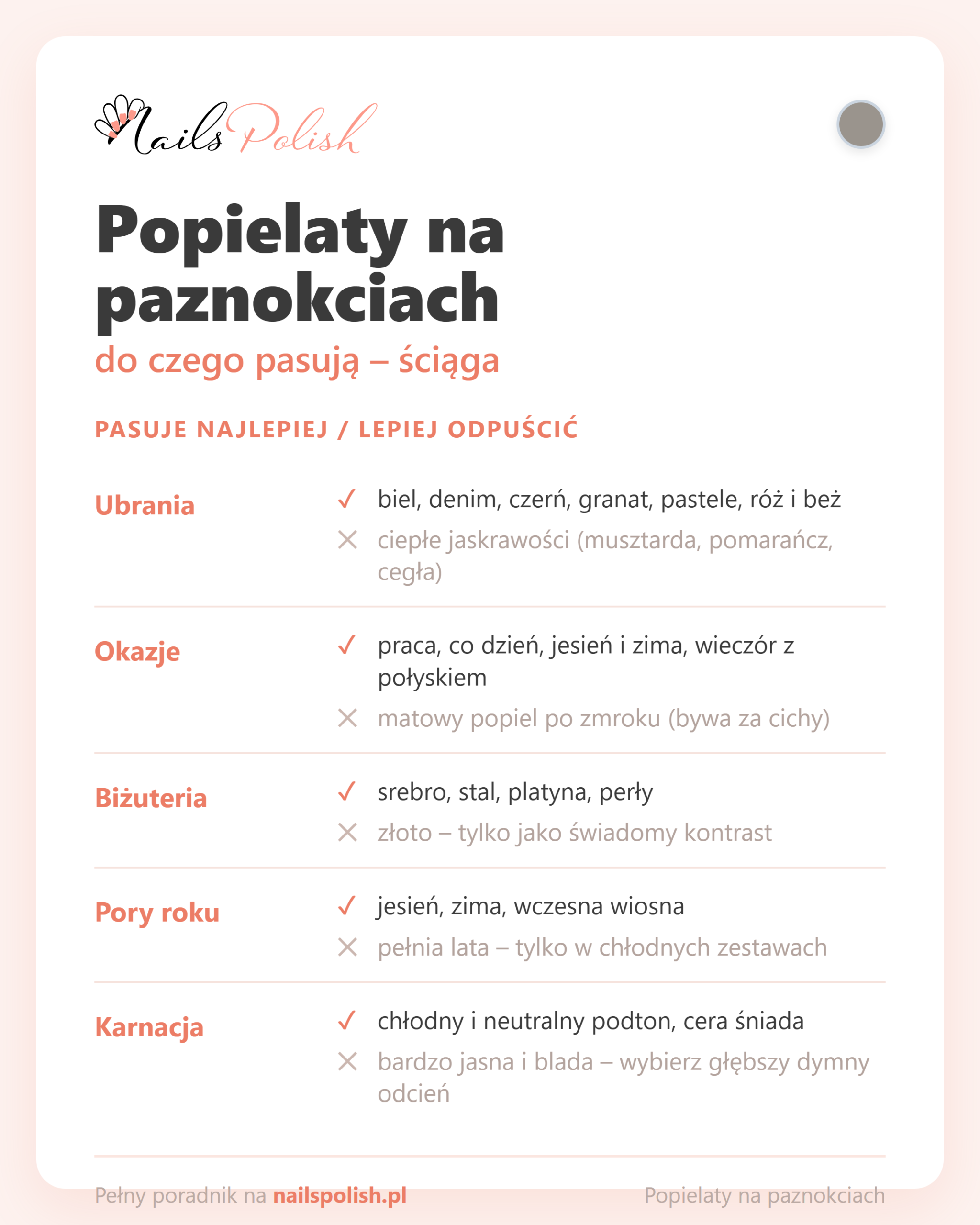 Popielate paznokcie – do czego pasują, ściąga dopasowań