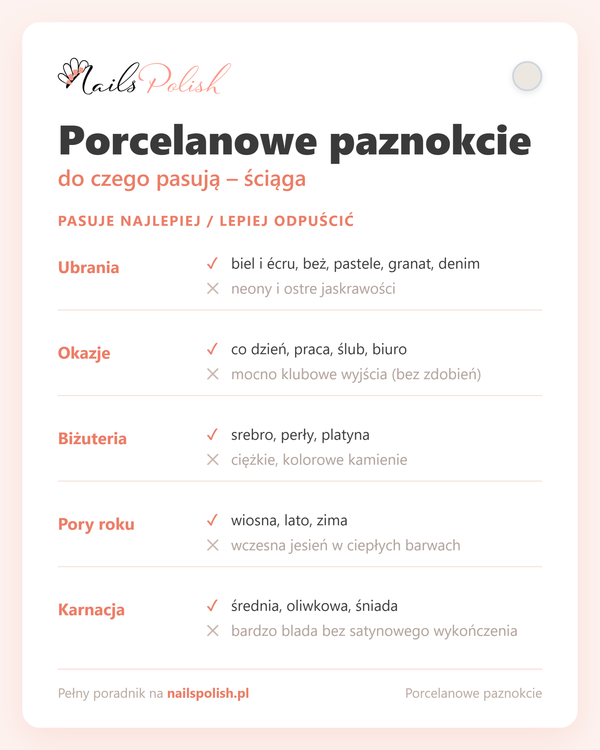 Porcelanowe paznokcie – do czego pasują, ściąga dopasowań