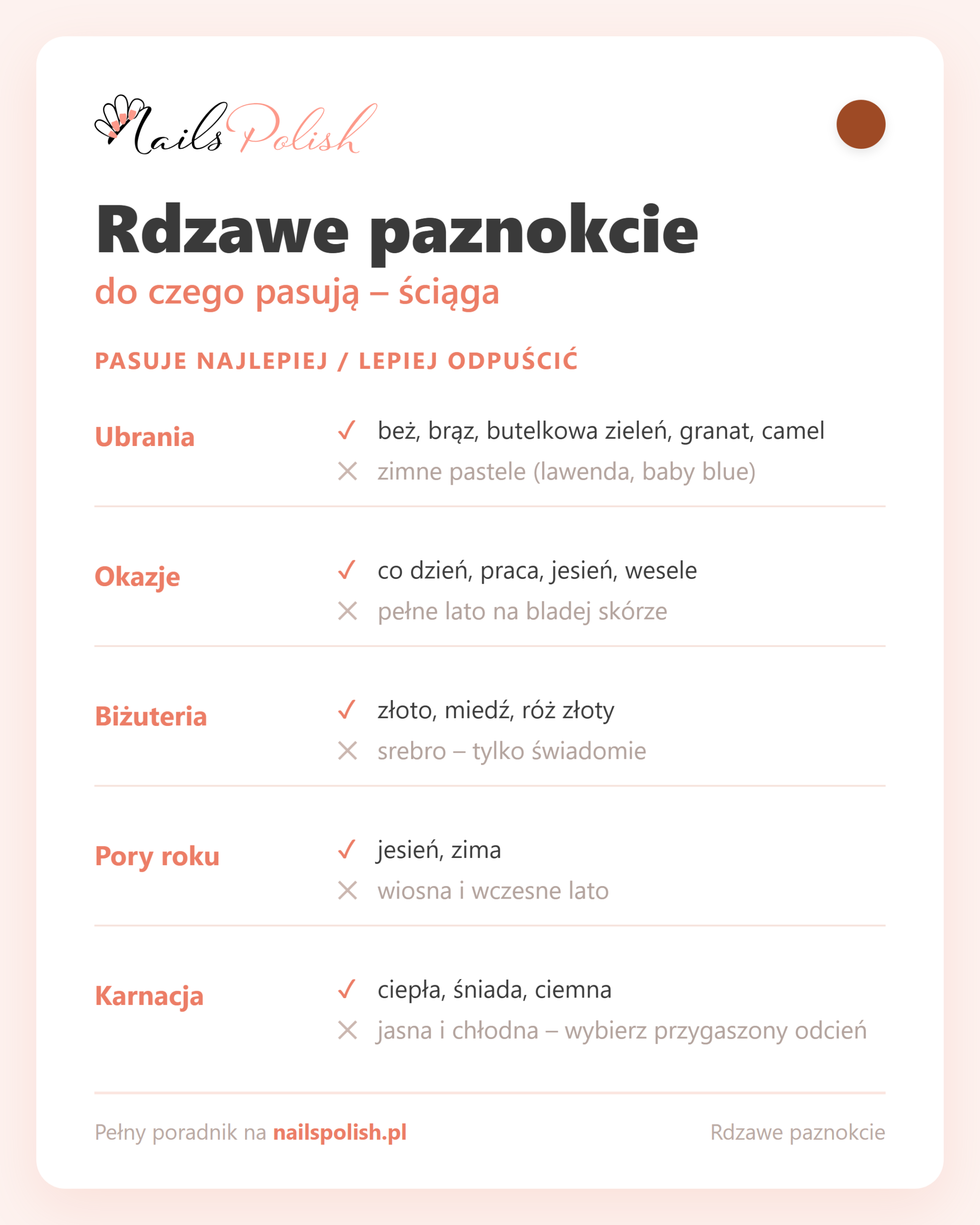 Rdzawe paznokcie – do czego pasują, ściąga dopasowań