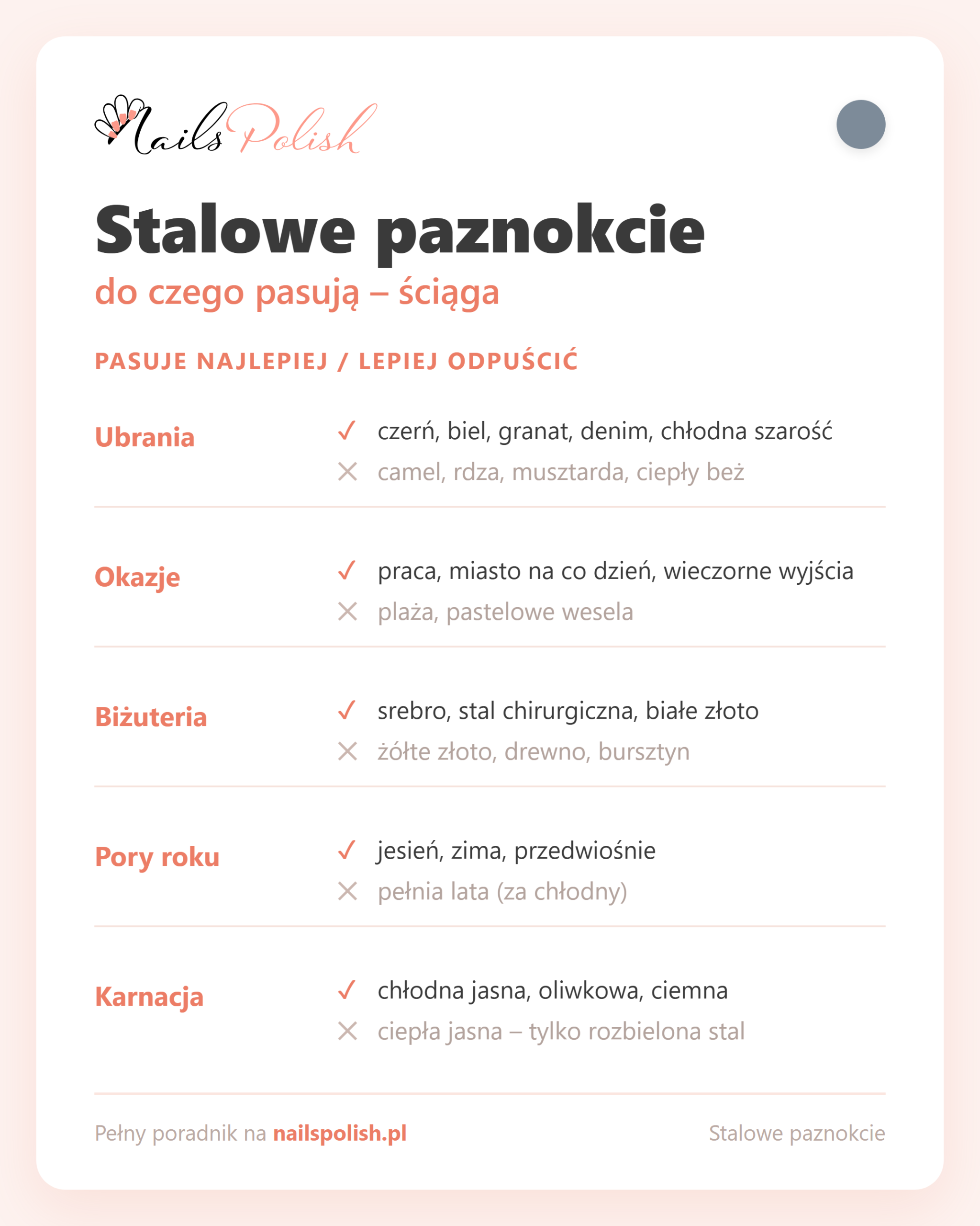 Stalowe paznokcie – do czego pasują, ściąga dopasowań