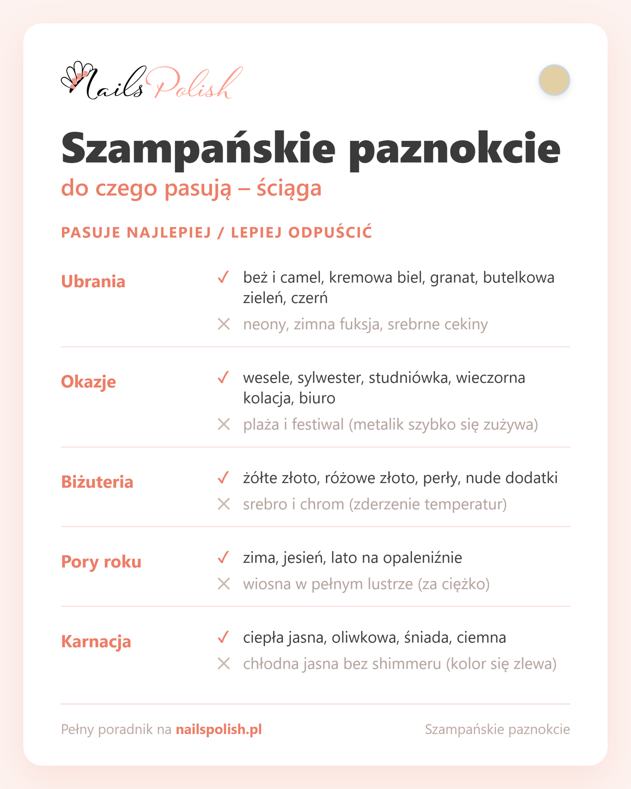Szampańskie paznokcie – do czego pasują, ściąga dopasowań