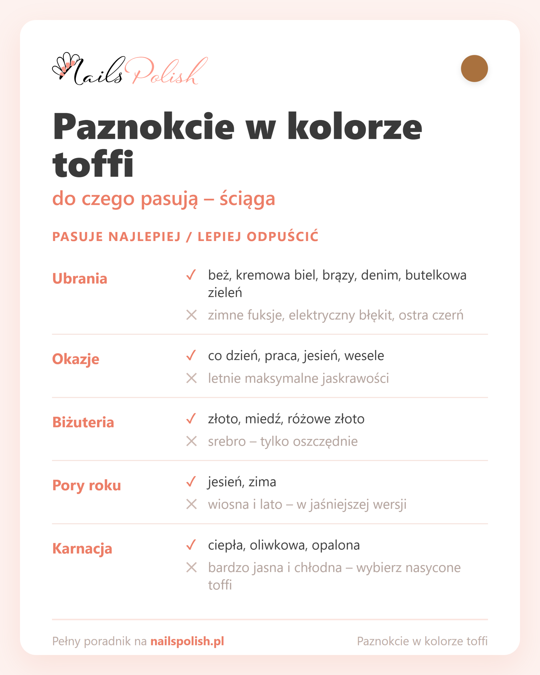 Toffi paznokcie – do czego pasują, ściąga dopasowań