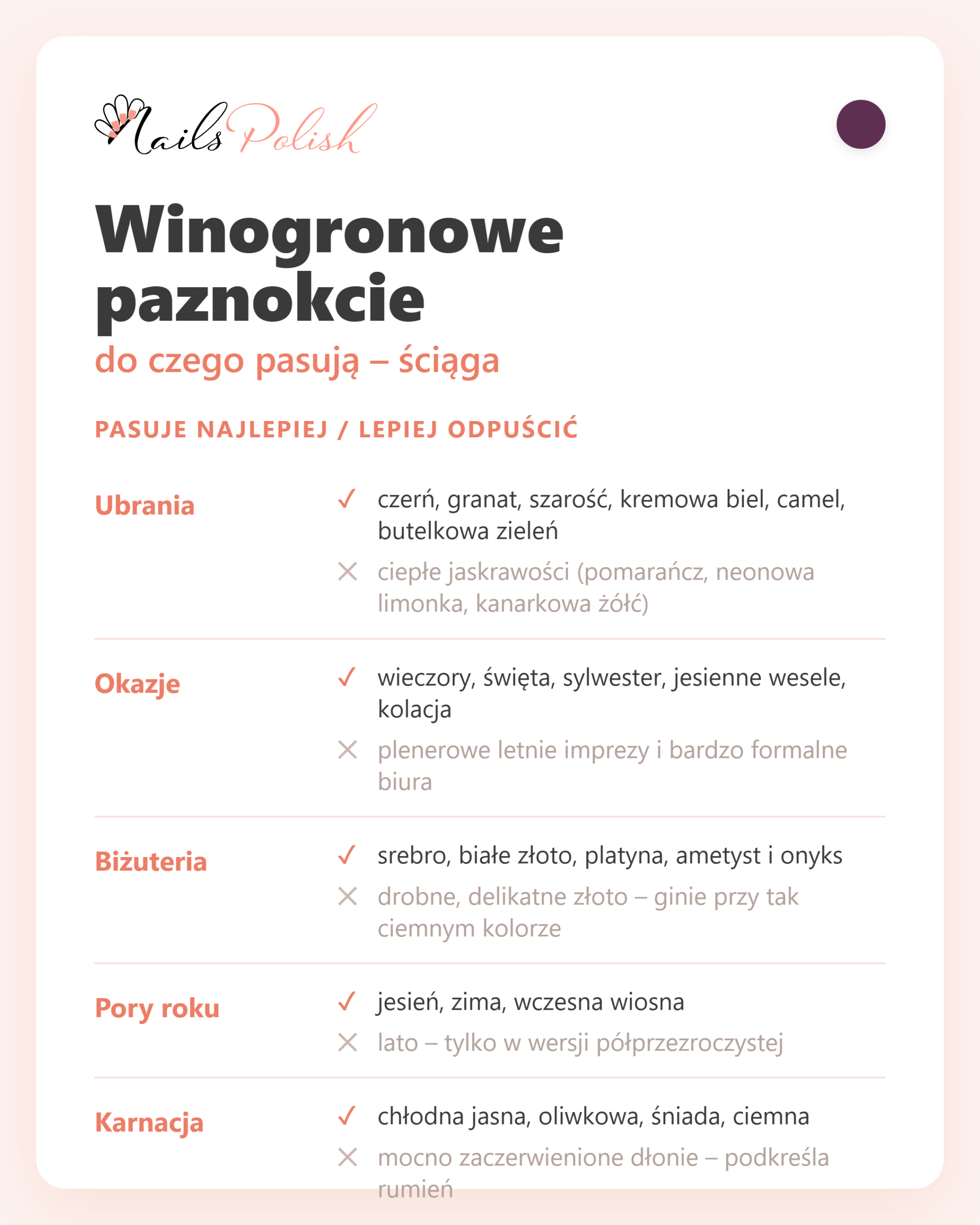 Winogronowe paznokcie – do czego pasują, ściąga dopasowań