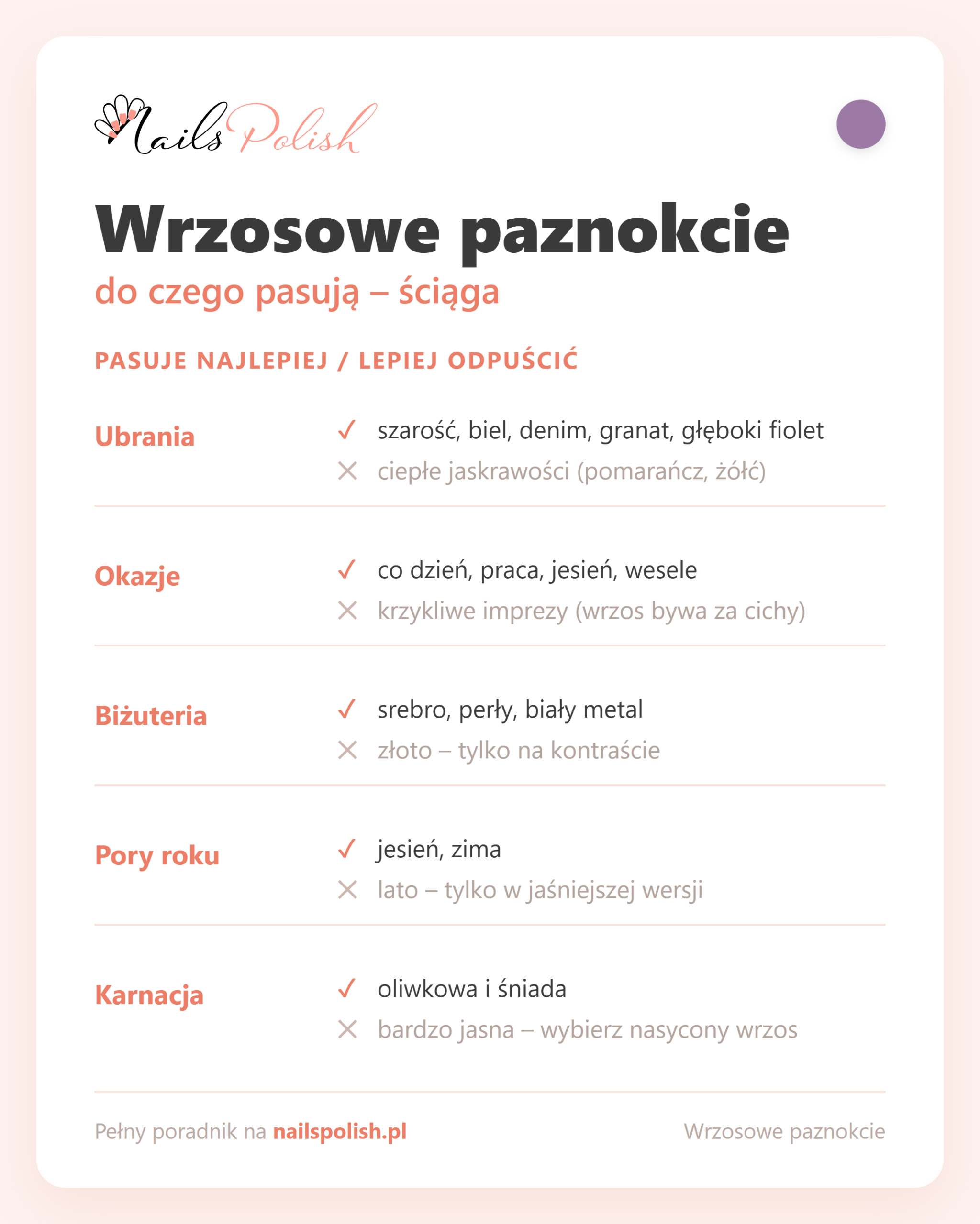 Wrzosowe paznokcie – do czego pasują, ściąga dopasowań