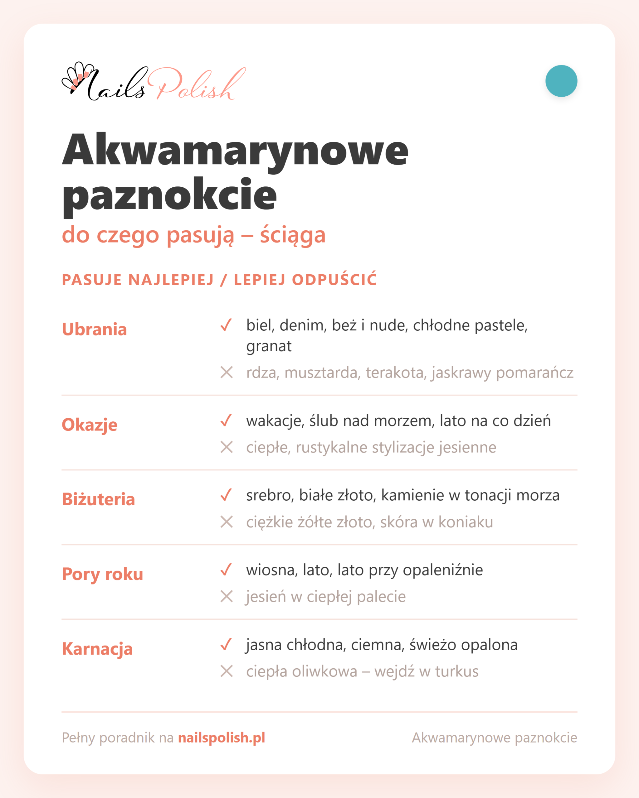 Akwamarynowe paznokcie – do czego pasują, ściąga dopasowań