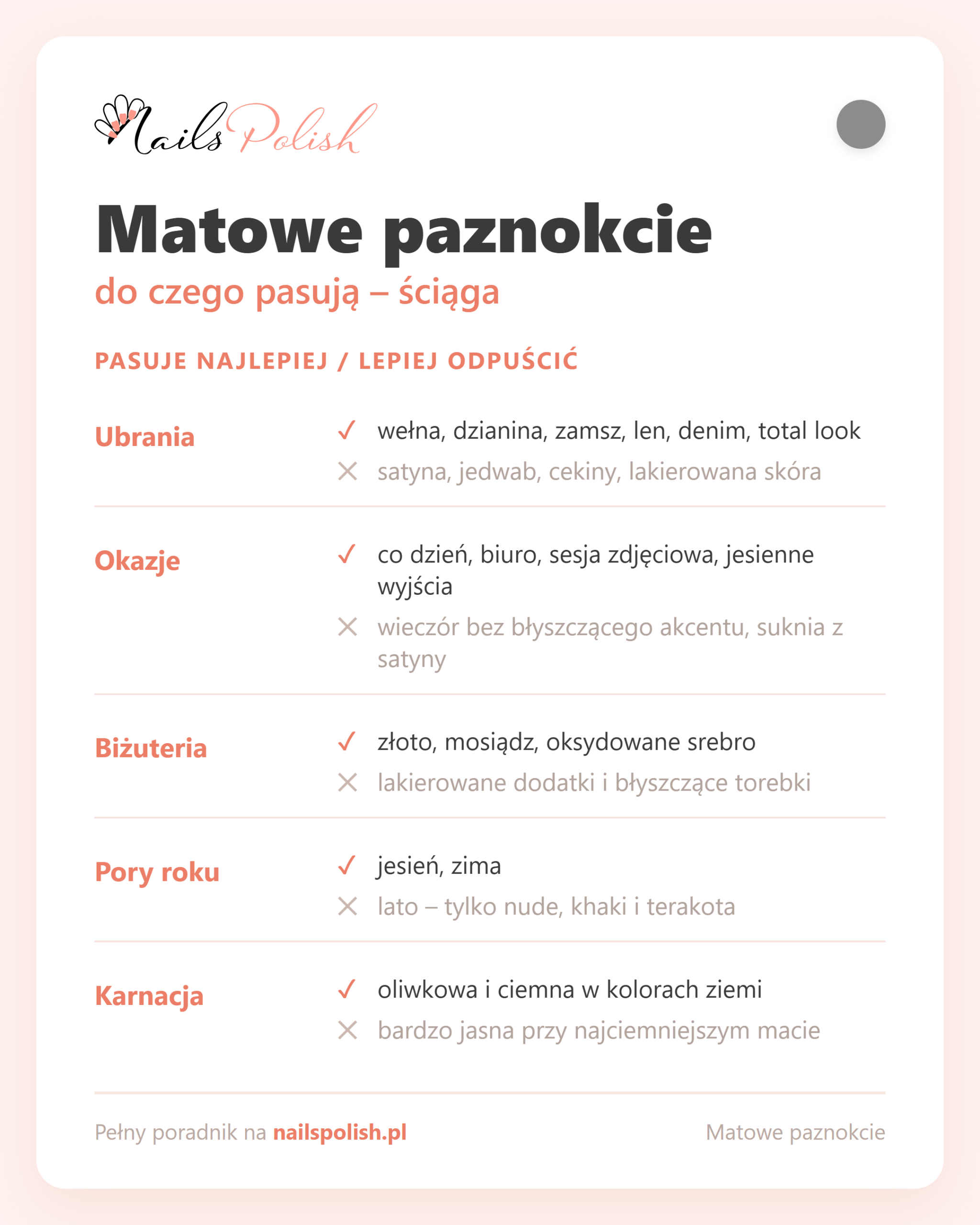 Matowe paznokcie – do czego pasują, ściąga dopasowań