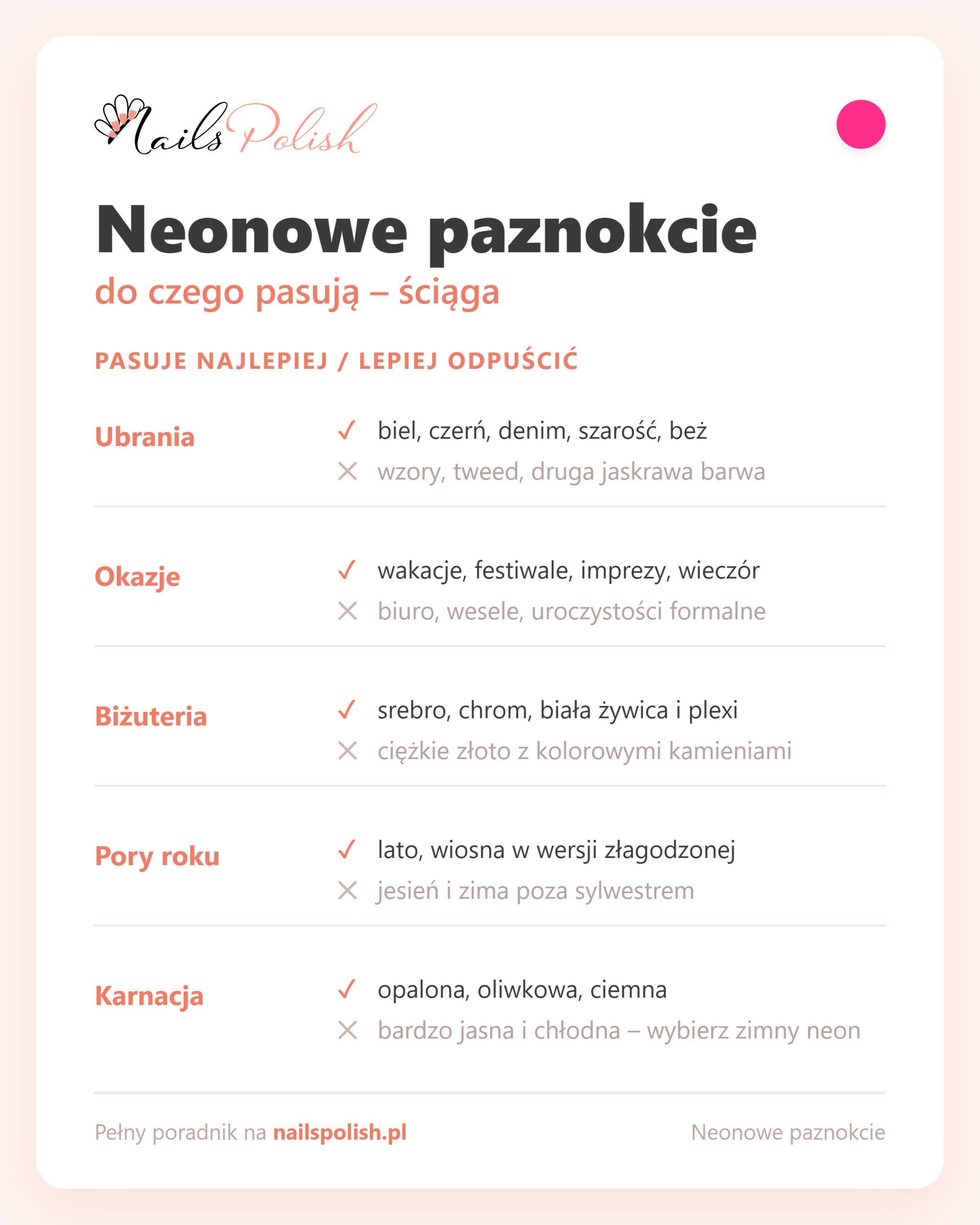 Neonowe paznokcie – do czego pasują, ściąga dopasowań