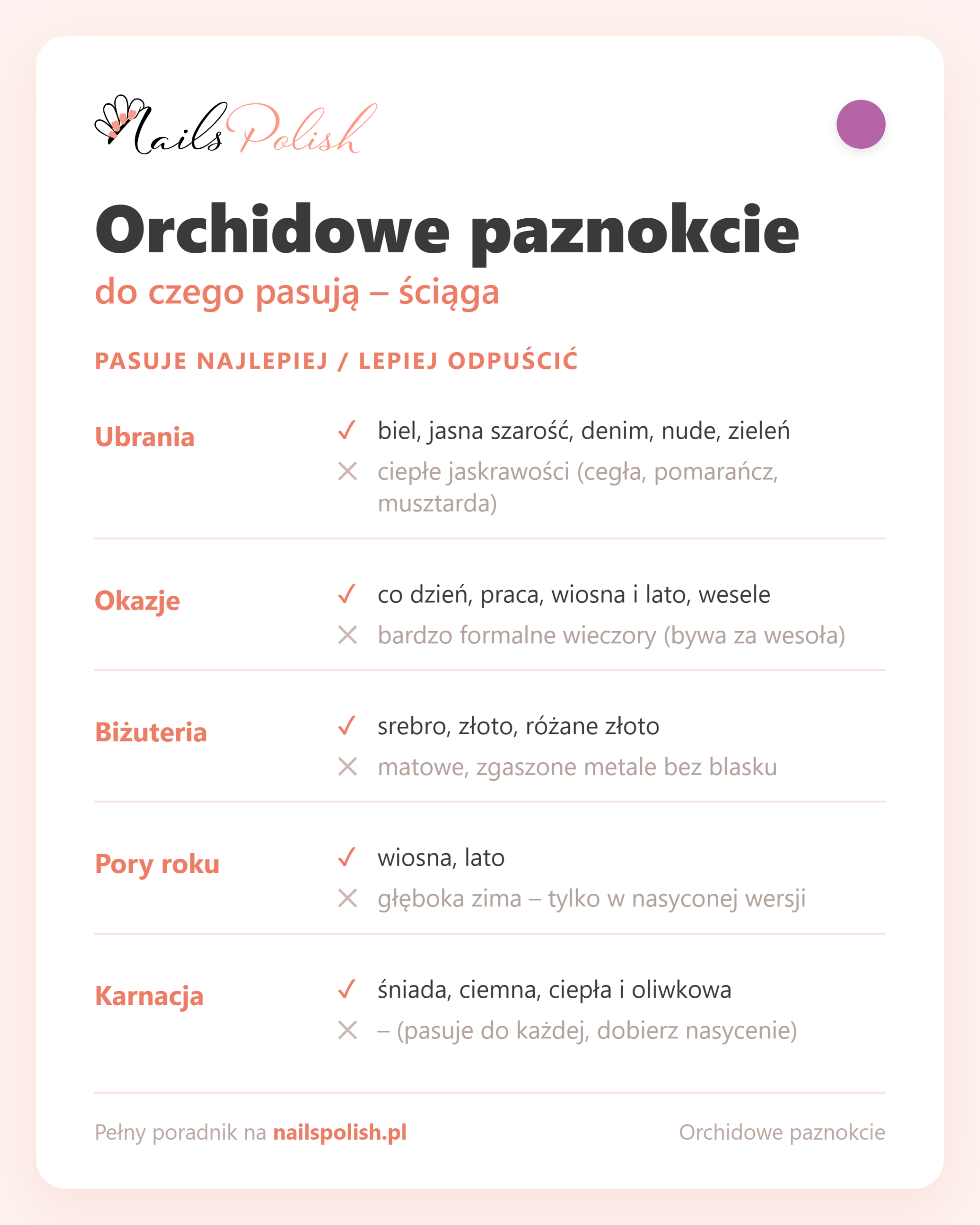 Orchidowe paznokcie – do czego pasują, ściąga dopasowań
