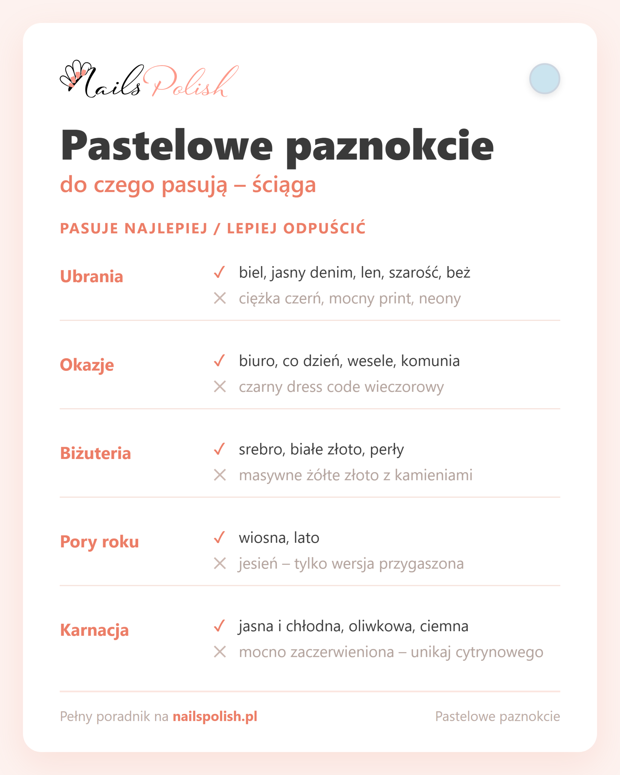 Pastelowe paznokcie – do czego pasują, ściąga dopasowań